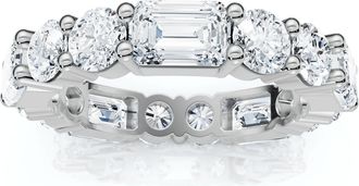 Pompeii3 5 3/4 Ct Emerald & Round Diamond Eternity Ring 14k Gold Lab Grown Stackable Band