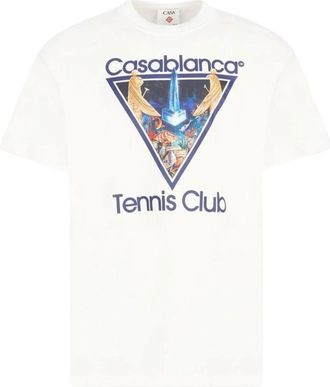 Casablanca Logo Bedruikt T-shirt met Ronde Hals - Heren - T-shirts - Wit - M - Katoen - Tops