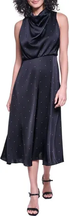 Karl Lagerfeld Printed Matte Satin Midi Dress in Black Soft White at Nordstrom, Size 12