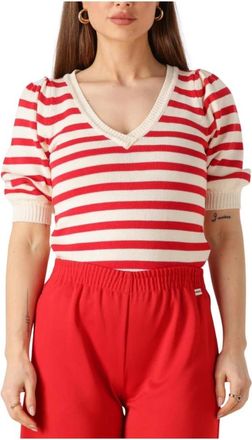Pom Amsterdam Striped Scarlet Pullover - Dames - V-hals truien - Veelkleurig - XS - Katoen - Truien & Vesten