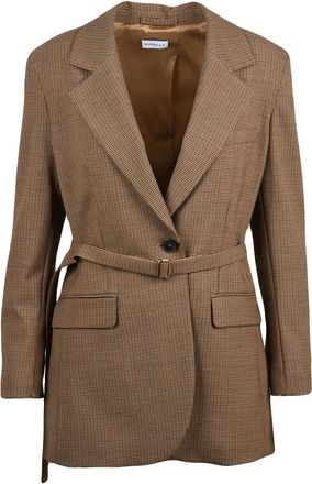 Marella Fitted Brown Wool Jacket with Subtle Checkered Pattern