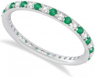 Allurez Diamond & Emerald Eternity Wedding Band 14k White Gold (0.57ct)