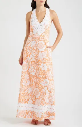 Lilly Pulitzer Belinda Maxi Dress in Sunset Orange Budding Romance at Nordstrom, Size 10