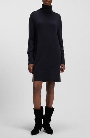 Boss Orange by Hugo Boss Feringatessa Long Sleeve Turtleneck Virgin Wool Blend Sweater Dress in Dark Blue at Nordstrom, Size X-Small