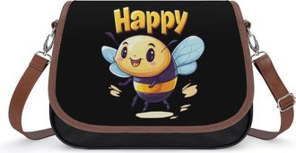 Generic Bee Happy Small Womens Crossbody Bags Shoulder Handbag with Adjustable Strap for Travel