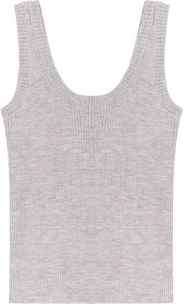 Brunello Cucinelli Luxe Wol Kasjmier Geribbeld T-shirt - Dames - Tops zonder mouwen - Grijs - S - Wol - Tops