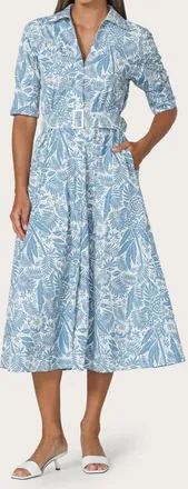 Lusana Chrissie Belted Poplin Dress In Botanical