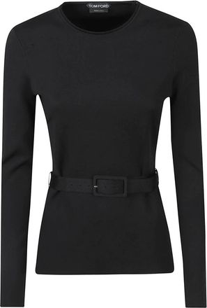 Tom Ford Geknoopte Cr&ecirc;pe Blouse - Dames - Blouses - Zwart - S - Polyester - Overhemden