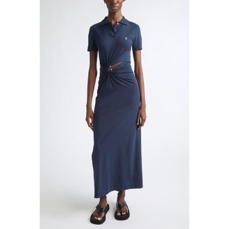 Paco Rabanne Piercing Cotton Jersey Polo Dress in Deep Navy at Nordstrom, Size X-Large