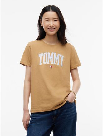 Tommy Hilfiger Womens Ithaca Stripe Tommy Logo T-Shirt - Classic Khaki - XXL