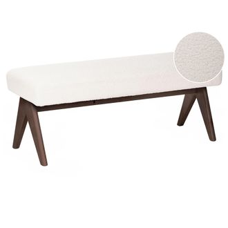 Beliani Banco De Cama Asiento De Entrada De Boucl&eacute; Patas De Madera Blanco Crema Y Marr&oacute;n Oscuro Tamre