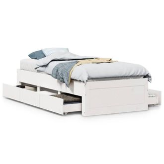 Berkfield Home Bed Frame Frame w/Drawers White 75x190 cm Small Single Solid Wood