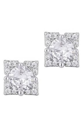 Adornia Flower Shape Cubic Zirconia Stud Earrings in Silver at Nordstrom Rack