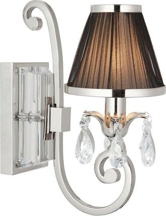 Loops Esher Luxury Single Curved Arm Traditional Wall Light Nickel Crystal Black Shade