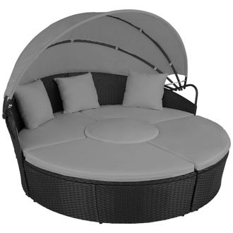 TecTake Sun Lounger Santorini - modular garden furniture set with shade canopy in Black | Size: 4 Person