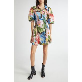 Stine Goya Floral Short Sleeve Organic Cotton Minidress in Loves Me Loves Me Not at Nordstrom Rack, Size Xx-Small