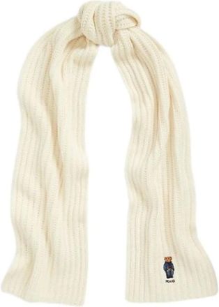 Polo Ralph Lauren Accessoires, Dames, Wit, ONE Size, Wol, Ribbed Polo Bear Sjaal