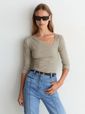 Reiss Gold Asymmetric Metallic Long-sleeve Top, XL