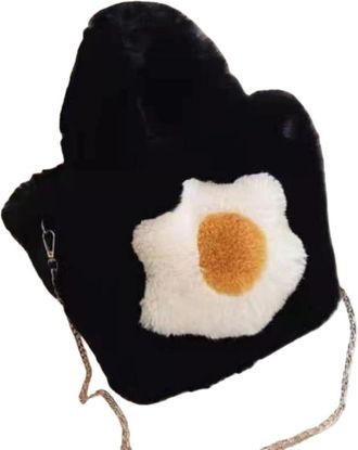 Generic Imitation rabbit hair omelette handbag womens chain crossbody handbag(black)