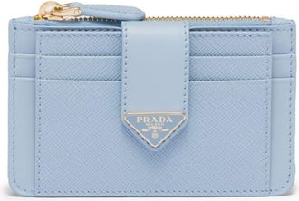 Prada logo-plaque zip-fastening purse - women - Saffiano Leather/Calf Leather - One Size - Blue