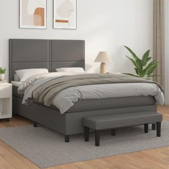 vidaXL Vidaxl - Cama Box Spring Con Colch&oacute;n Cuero Sint&eacute;tico Gris 140x190 Cm