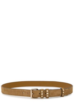 Valentino Rockstud Suede Belt - Beige - 100 (UK18 / Xxl)