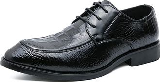 Generic Oxford Shoes for Men Lace Up Apron Toe Crocodile Print PU Leather Low Top Anti-Slip Non Slip Business(Black,9.5 UK)