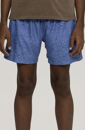 Maui and Sons Doodle Print Microfiber Swim Trunks in Ocean at Nordstrom, Size Xx-Large