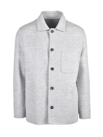 Eleventy Light Grey Wool-Blend Checkered Coat
