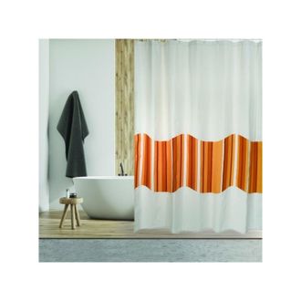 MSV Cortina De Ducha Algod&oacute;n Y Poli&eacute;ster Tiera 180x200cm Calidad Premium Beige Y Naranja - Anillas Incluidas Msv