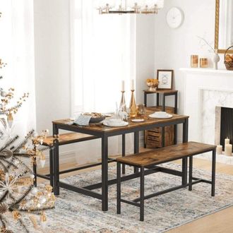Vasagle Set of 2 Indoor Dining Benches with Metal Frame in Brown