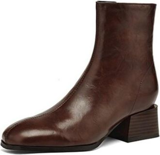 Generic Womens Ankle Boots Smooth PU Leather Comfortable Block Heel Nonslip Wear Resistant Outsole Side Zipper For Daily Commute Casual Outings,Brown,6.5 UK