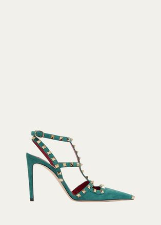 Valentino Garavani Rockstud 100mm Studded Suede Strappy Pumps