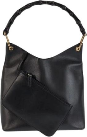 Gucci Pre-owned Handbags, female, Black, Size: ONE SIZE Pre-owned Bamboo Leather 2way Shoulder Bag Handbag