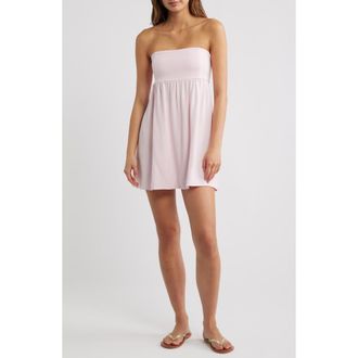 PacSun Tie Back Strapless Babydoll Dress in Light Pink at Nordstrom, Size Large