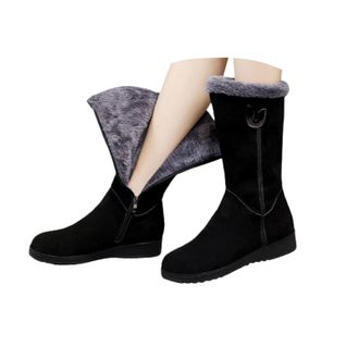 Generic Womens Casual Thermal Faux Plush Snow Boots, Winter Boots for Women Waterproof Fur Lined Side Zipper Warm Mid Calf Booties (5)