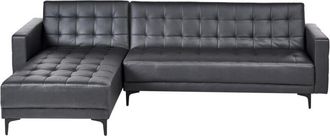 Beliani Sof&aacute; Esquinero 4 Plazas De Piel Sint&eacute;tica Negro Plateado Derecho Sala De Estar Aberdeen