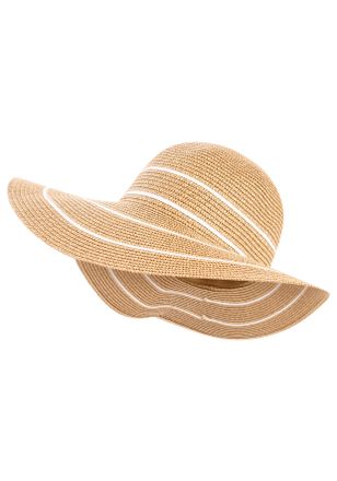 Laura Scott Sonnenhut LAURA SCOTT, Damen, beige, Web, Stroh, kontrastfarbene Details, meliert, festlich, H&uuml;te Sonnenhut