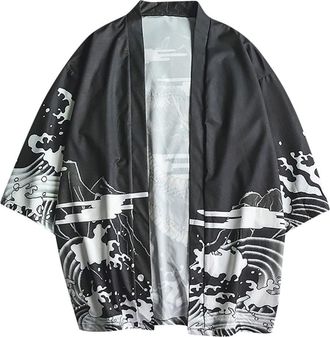 Generic Men Denim Dress Shirt Fashion Oversize Shirt Mens Shirts Printed Cardigan Mens Blouse Mens Cotton Long Sleeve Dress Shirts (Black, XXL)