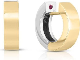 Roberto Coin Gold Classic Two Tone Reversible Huggie Earrings - 10mm