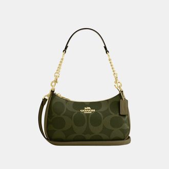Coach Womens Teri Shoulder Bag in Maxi Signature Canvas - Green - One Size