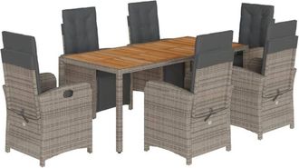 vidaXL Vidaxl - 7 Piece Garden Dining Set with Cushions Grey Poly Rattan