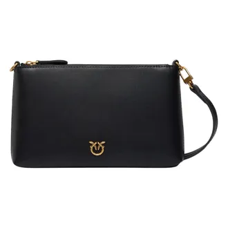 Pinko Shoulder Bags, female, Black, Size: ONE SIZE Flat Leather Clutch
