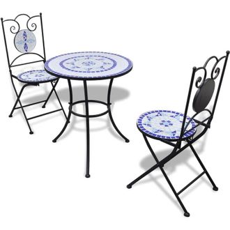 vidaXL 3 Piece Bistro Set Ceramic Tile Blue and White Vidaxl