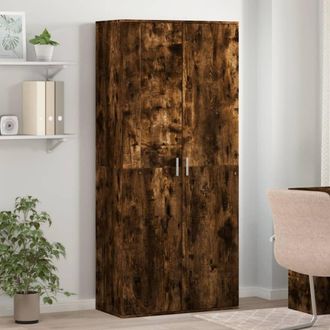 Berkfield Home Shoe Cabinet Smoked Oak 80x39x178 cm Engineered Wood in Brown | Size: 80 x 39 x 178 cm