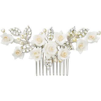 Untamed Petals Victoria Crystal Floral Comb in Silver at Nordstrom