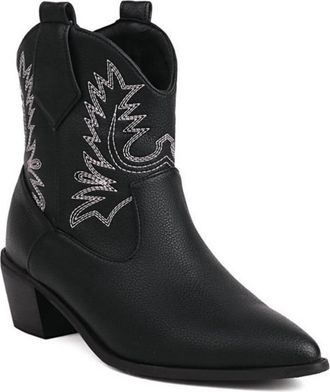 Generic Womens Western Style Cowboy Boots Mid Calf, Vintage Chunky Heel with Pointed Toe Design,Black,7.5 UK