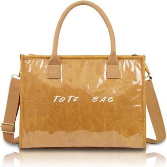 Generic Womens Glossy Crossbody Bag - 13-Inch Laptop Tote with Detachable Strap - Large Waterproof PVC Shoulder Handbag (Yellow (italic))