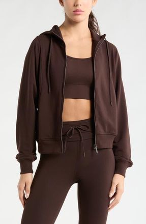 Zella Weekend French Terry Full Zip Hoodie in Brown Mole at Nordstrom, Size X-Large