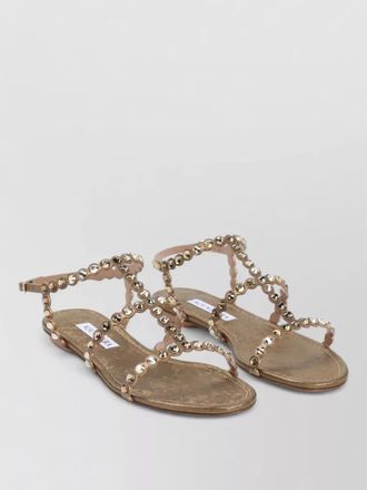 Aquazzura tequila flat sandal ankle strap metallic